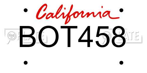 BOT458 California License Plate