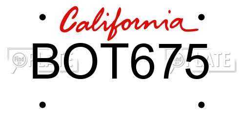 BOT675 California License Plate