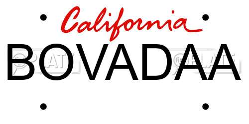 BOVADAA California License Plate