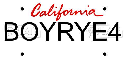 BOYRYE4 California License Plate