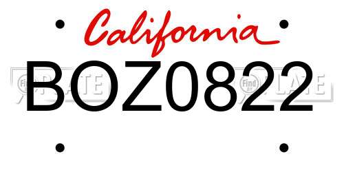 BOZ0822 California License Plate