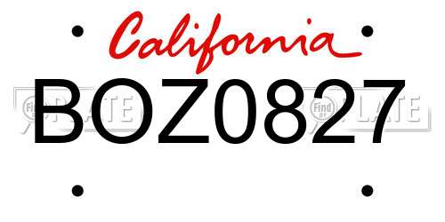 BOZ0827 California License Plate