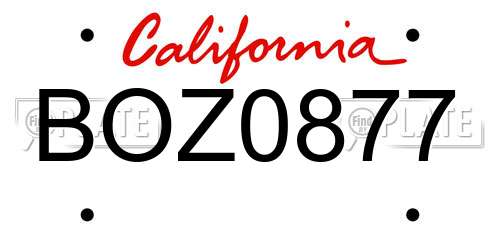 BOZ0877 California License Plate