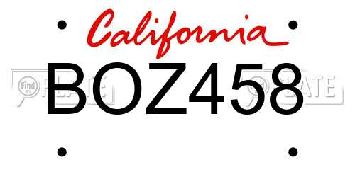 BOZ458 California License Plate
