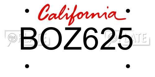 BOZ625 California License Plate