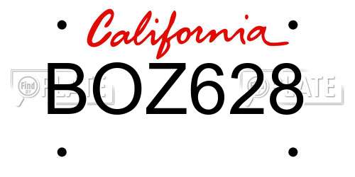 BOZ628 California License Plate