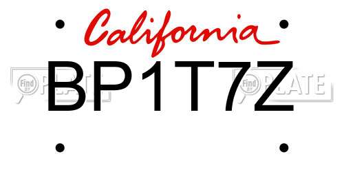 BP1T7Z California License Plate