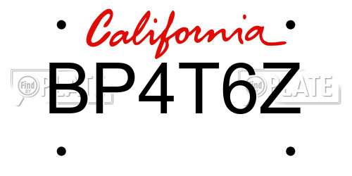 BP4T6Z California License Plate