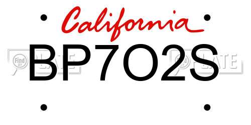 BP7O2S California License Plate
