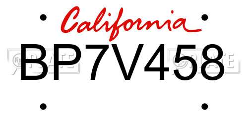 BP7V458 California License Plate