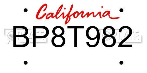 BP8T982 California License Plate