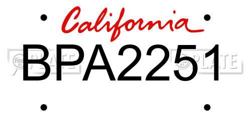 BPA2251 California License Plate