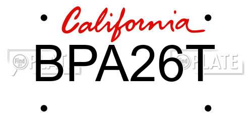 BPA26T California License Plate