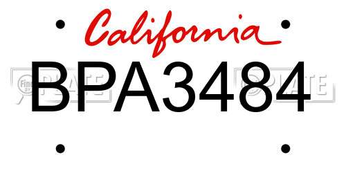 BPA3484 California License Plate