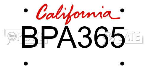 BPA365 California License Plate