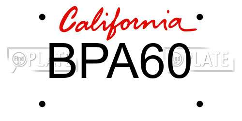 BPA60 California License Plate