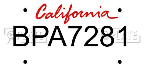 BPA7281 California License Plate