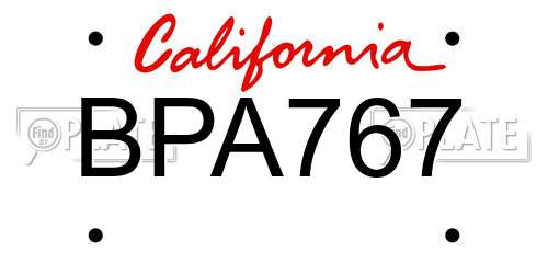 BPA767 California License Plate