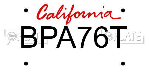 BPA76T California License Plate