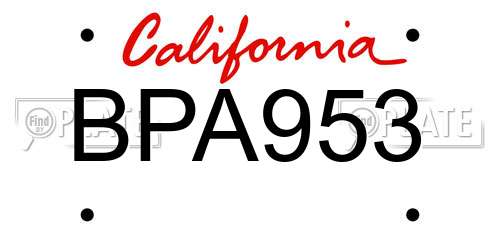 BPA953 California License Plate