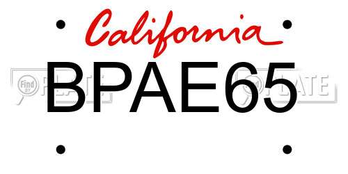 BPAE65 California License Plate