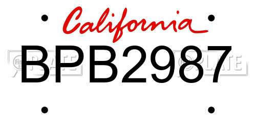 BPB2987 California License Plate