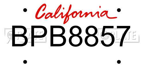 BPB8857 California License Plate