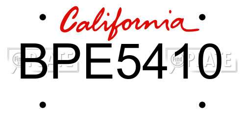BPE5410 California License Plate