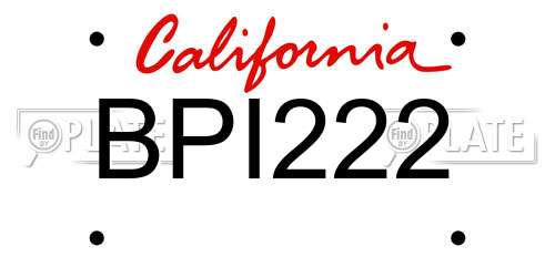 BPI222 California License Plate