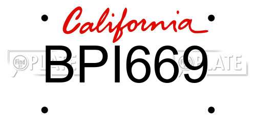 BPI669 California License Plate