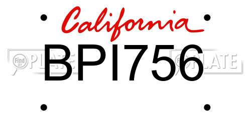 BPI756 California License Plate