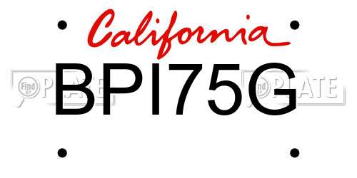 BPI75G California License Plate