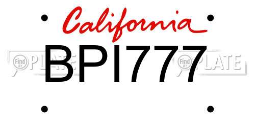 BPI777 California License Plate