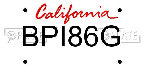 BPI86G California License Plate