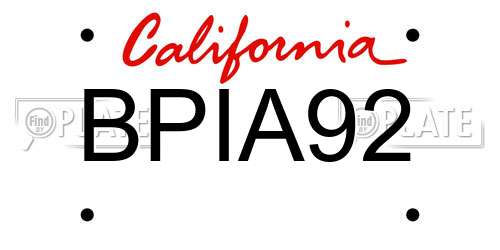 BPIA92 California License Plate