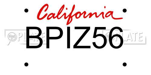 BPIZ56 California License Plate