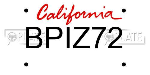 BPIZ72 California License Plate