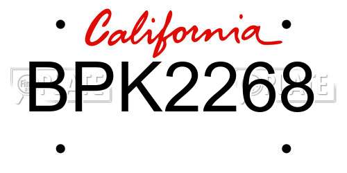 BPK2268 California License Plate