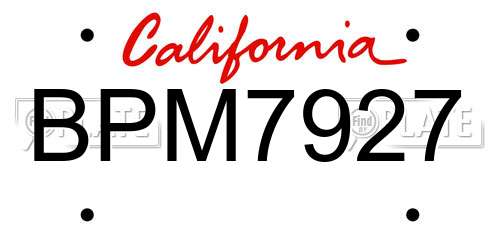 BPM7927 California License Plate