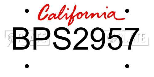 BPS2957 California License Plate