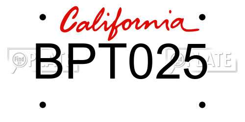 BPT025 California License Plate