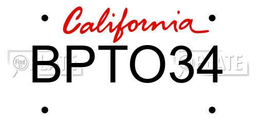BPTO34 California License Plate