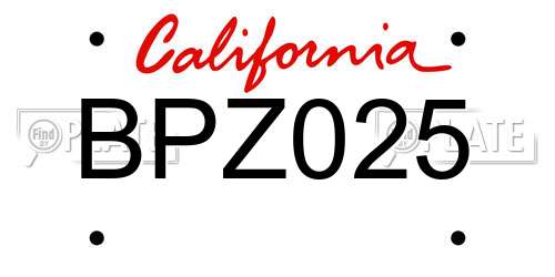 BPZ025 California License Plate