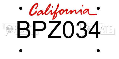 BPZ034 California License Plate