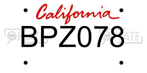 BPZ078 California License Plate