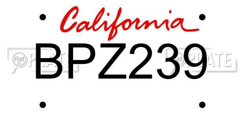 BPZ239 California License Plate