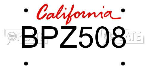 BPZ508 California License Plate