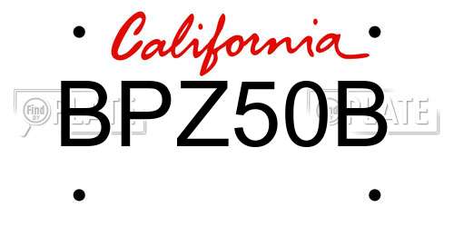 BPZ50B California License Plate