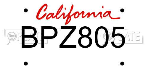 BPZ805 California License Plate