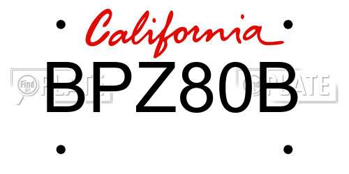 BPZ80B California License Plate